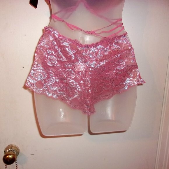 Youmita 36B Mauvewood Metallic Lace Bra & Medium  Coordinating Boyshorts - Picture 13 of 14